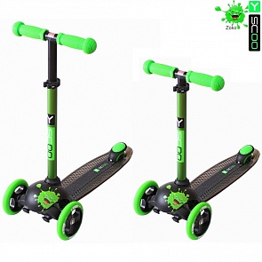 Самокат трехколесный Y-Scoo RT Trio Diamond 120 Monsters, 3 высоты, с блокировкой колес, цвет Zoko зеленый (Y-Scoo, 5869rt)